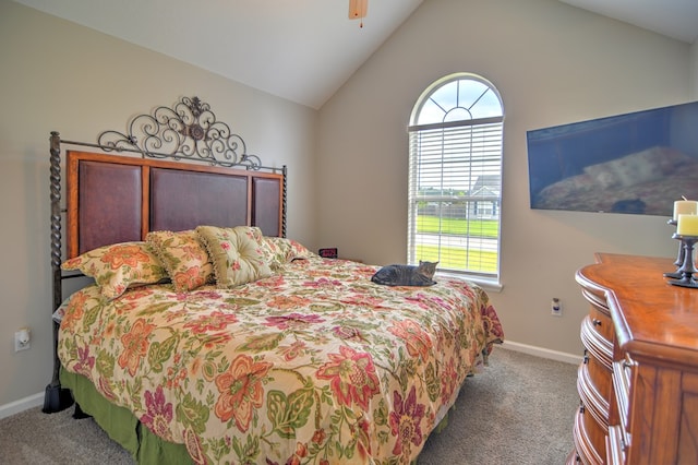 4121 Amberley Trl, Valdosta, GA 31602 - bedroom with carpet floors, vaulted ceiling, and a ceiling fan