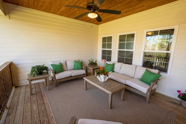 view of patio featuring a ceiling fan and outdoor lounge area