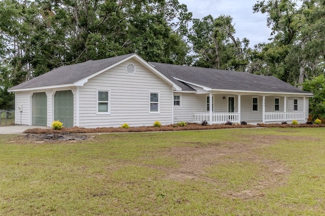 4604 Pinebrook Dr, Lake Park, GA 31636 - ranch-style home with covered porch, a garage, a front yard, and a shingled roof