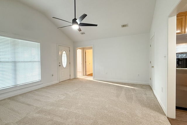 17 Ard Rd, Ray City, GA 31645 - foyer entrance featuring ceiling fan, vaulted ceiling, light colored carpet, and baseboards