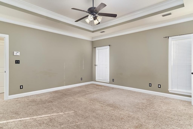 5527 School House Pond Rd, Lake Park, GA 31636 - carpeted spare room featuring a raised ceiling, ornamental molding, ceiling fan, and baseboards