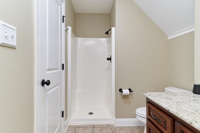 5527 School House Pond Rd, Lake Park, GA 31636 - full bathroom with a shower stall, baseboards, tile patterned floors, toilet, and vanity