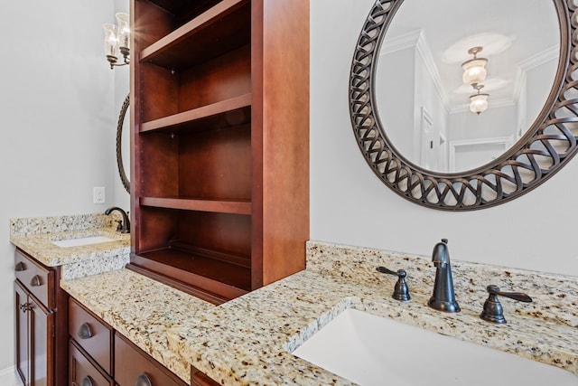 bathroom with vanity and crown molding