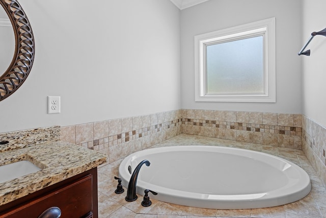 full bathroom with a garden tub and vanity