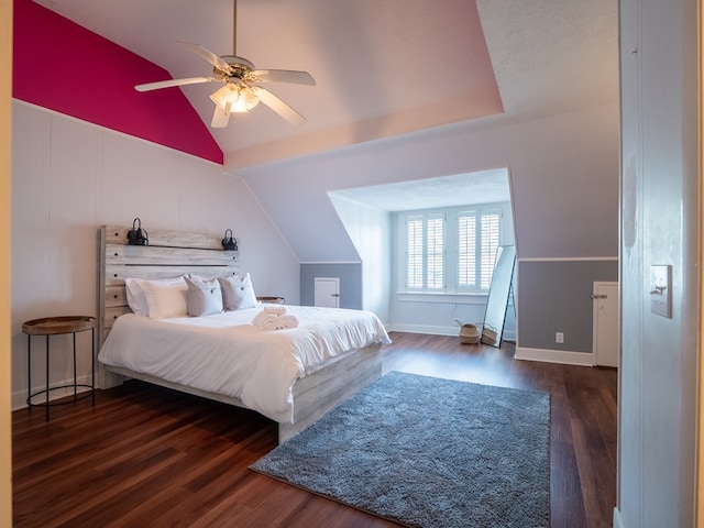 103 W Moore St, Valdosta, GA 31602 - bedroom featuring lofted ceiling, dark wood-type flooring, and ceiling fan