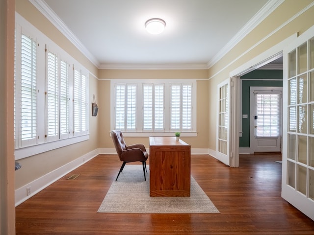 103 W Moore St, Valdosta, GA 31602 - office area with dark wood-type flooring, crown molding, and baseboards