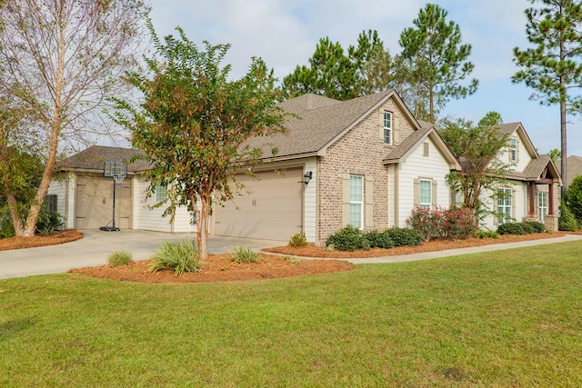 7351 Woodbend Trl, Hahira, GA 31632 - view of front of house featuring concrete driveway, a garage, a front lawn, and brick siding