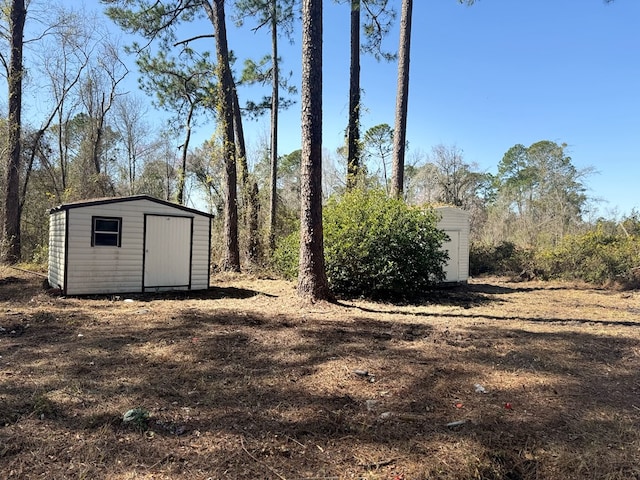 view of yard with a storage shed