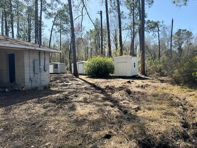 view of yard featuring a shed