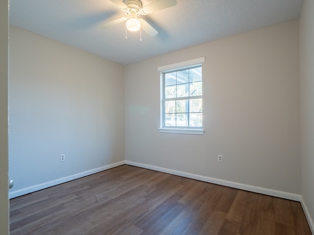 empty room featuring hardwood / wood-style floors, a textured ceiling, and ceiling fan