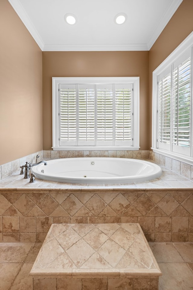 4155 Quail Run Cir, Valdosta, GA 31601 - full bathroom featuring a garden tub, healthy amount of natural light, and ornamental molding