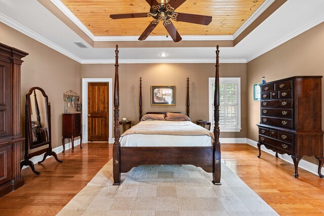 4155 Quail Run Cir, Valdosta, GA 31601 - bedroom with a raised ceiling, wood finished floors, wooden ceiling, ceiling fan, and ornamental molding