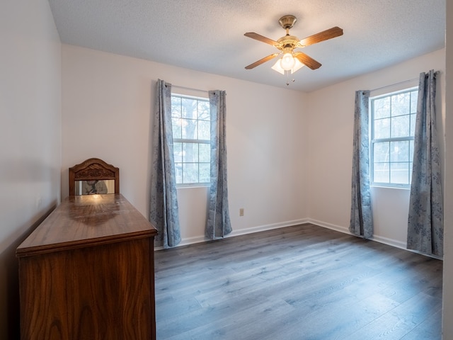 empty room featuring wood-type flooring, a healthy amount of sunlight, and a textured ceiling