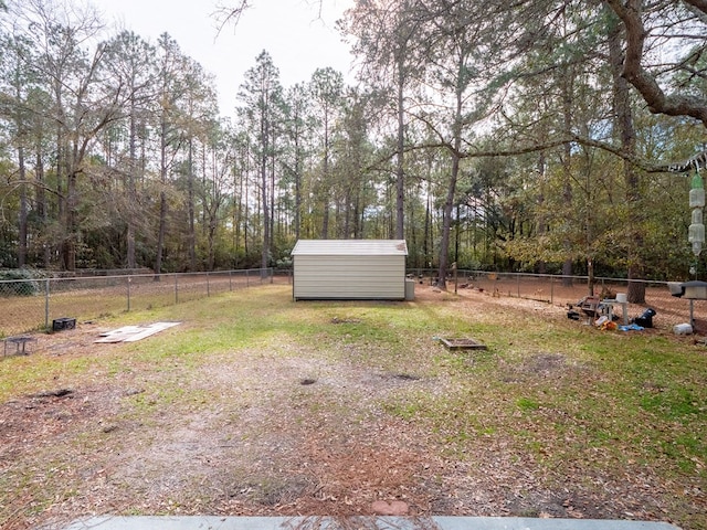 view of yard with a shed