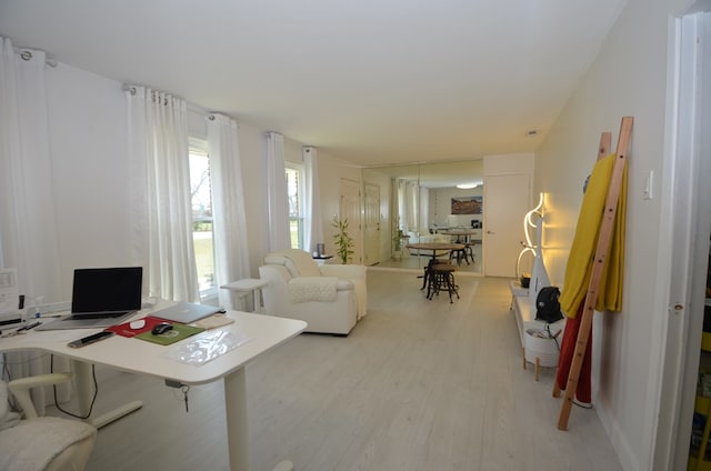 office area featuring light hardwood / wood-style floors