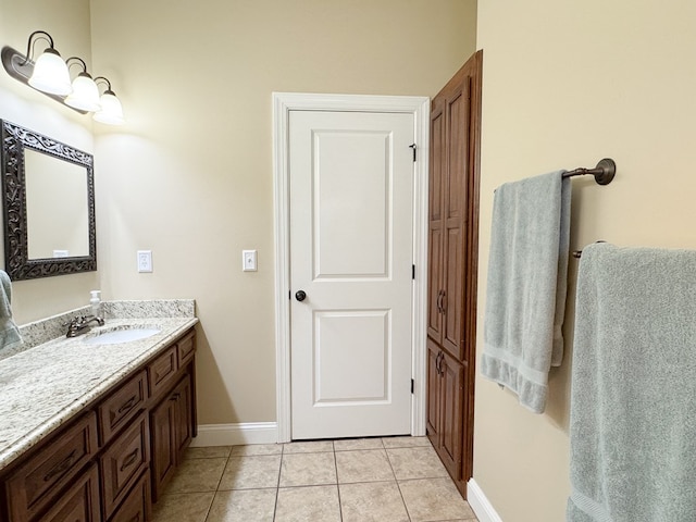 bathroom featuring vanity, baseboards, and tile patterned floors