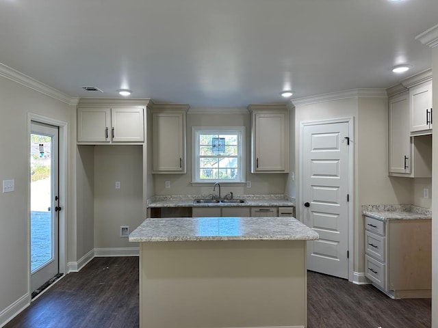 kitchen with dark hardwood / wood-style flooring, a wealth of natural light, and sink