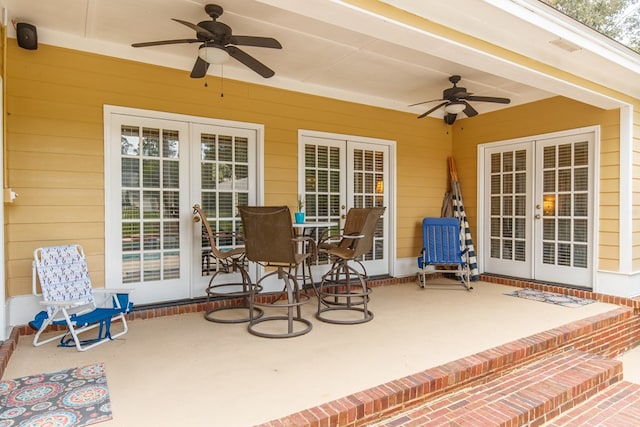 view of patio / terrace with ceiling fan and french doors