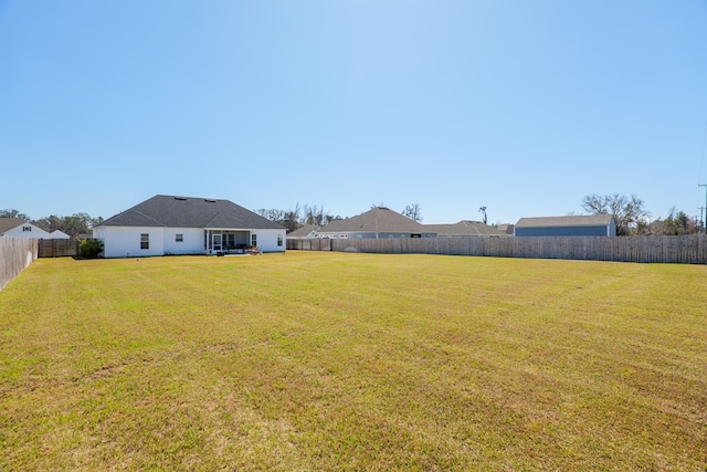 view of yard with a fenced backyard