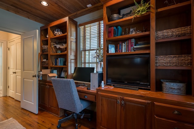793 Lake Laurie Dr, Valdosta, GA 31605 - office area featuring light wood-type flooring, wood ceiling, and recessed lighting