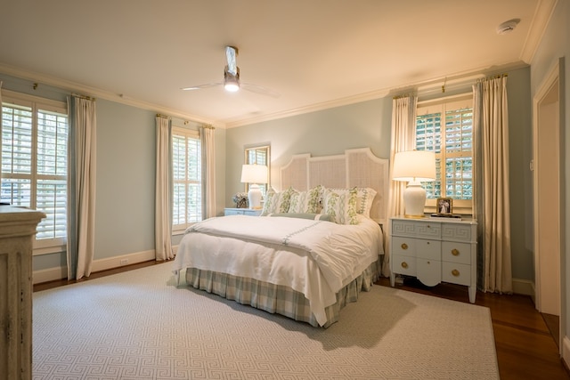 793 Lake Laurie Dr, Valdosta, GA 31605 - bedroom with baseboards, crown molding, wood finished floors, and a ceiling fan