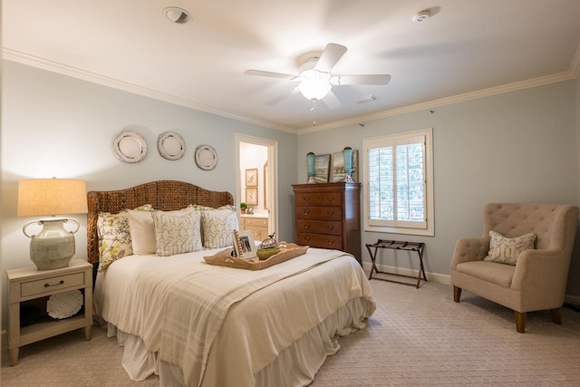 793 Lake Laurie Dr, Valdosta, GA 31605 - bedroom featuring baseboards, a ceiling fan, crown molding, and light carpet
