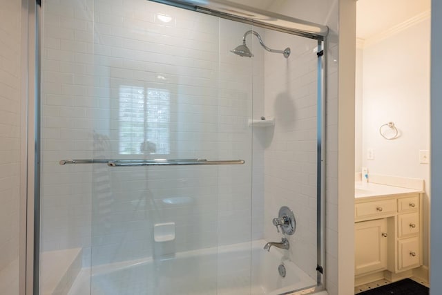 793 Lake Laurie Dr, Valdosta, GA 31605 - bathroom with vanity, shower / bath combination with glass door, and crown molding
