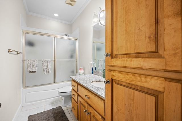 1166 Old Meadow Rd, Valdosta, GA 31605 - bathroom with ornamental molding, vanity, tile patterned flooring, and bath / shower combo with glass door