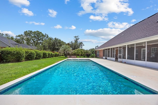1166 Old Meadow Rd, Valdosta, GA 31605 - swimming pool featuring a yard, a patio, and ceiling fan