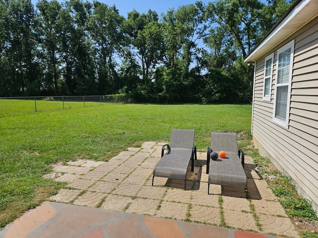 view of yard featuring a patio and fence