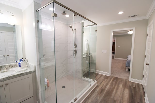 3968 Lu Ln, Hahira, GA 31632 - full bathroom with a shower stall, visible vents, baseboards, and crown molding