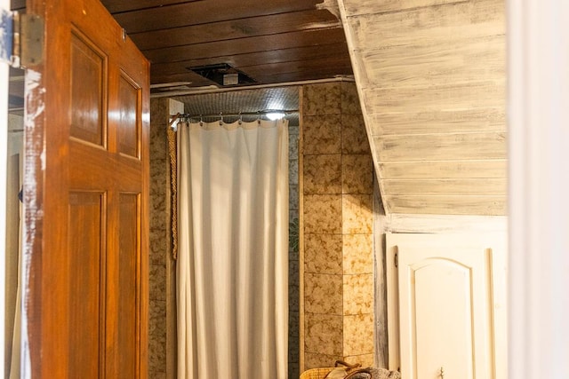 bathroom featuring wood ceiling