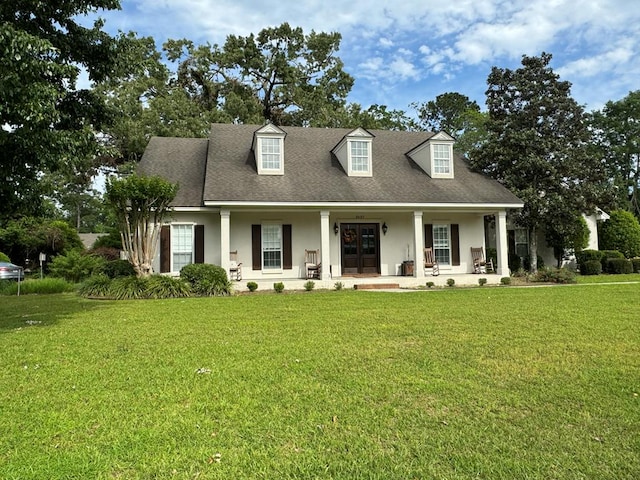 cape cod home with a front lawn and a porch