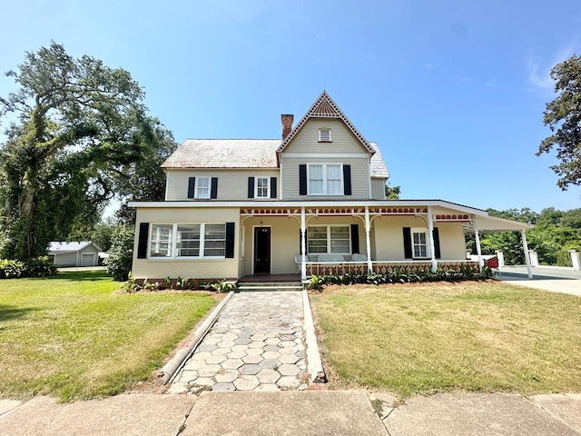 view of front of house featuring a front lawn and covered porch