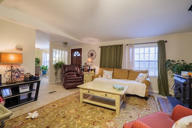 living room with light colored carpet