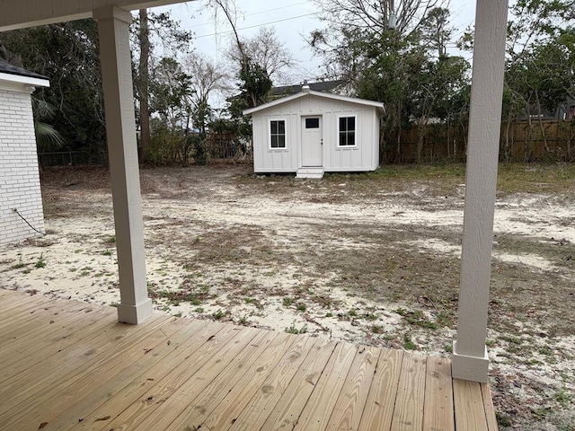 exterior space with a storage shed