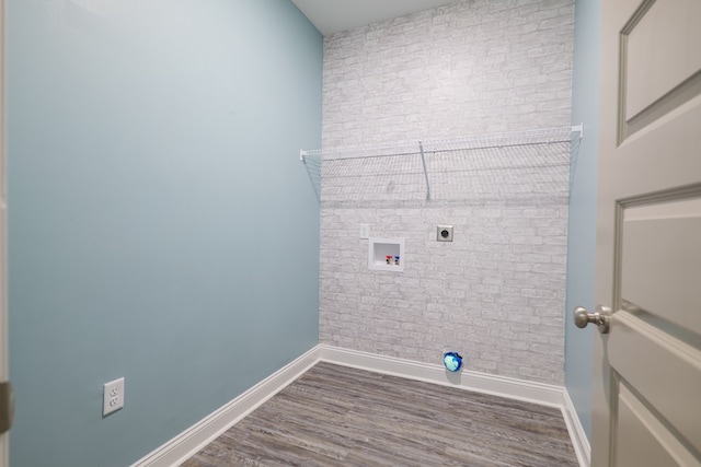 washroom with baseboards, laundry area, hookup for a washing machine, dark wood-style floors, and electric dryer hookup