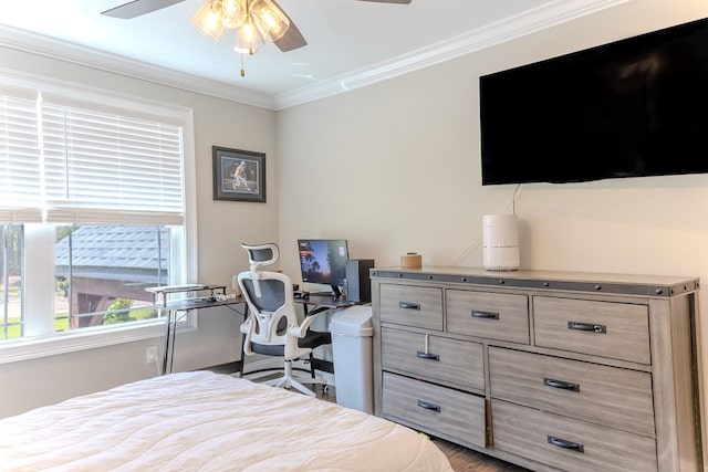 35 Tyler Rd, Naylor, GA 31641 - bedroom with crown molding, multiple windows, a ceiling fan, and wood finished floors