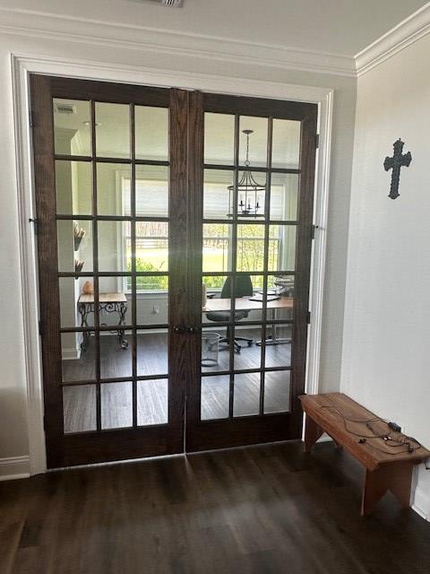 35 Tyler Rd, Naylor, GA 31641 - doorway to outside with ornamental molding, dark wood-type flooring, french doors, and baseboards
