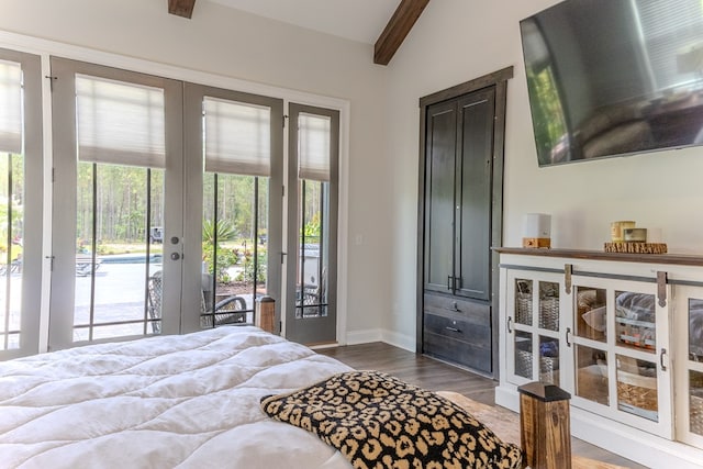 35 Tyler Rd, Naylor, GA 31641 - bedroom with french doors, access to outside, wood finished floors, beam ceiling, and baseboards