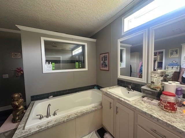 35 Tyler Rd, Naylor, GA 31641 - full bath with ornamental molding, vanity, a bath, a textured ceiling, and tasteful backsplash