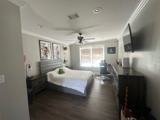 35 Tyler Rd, Naylor, GA 31641 - bedroom featuring ornamental molding, dark wood finished floors, ceiling fan, recessed lighting, and an office area