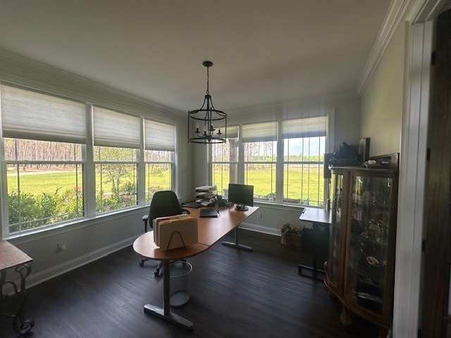 35 Tyler Rd, Naylor, GA 31641 - office area with crown molding, wood finished floors, healthy amount of natural light, a chandelier, and baseboards