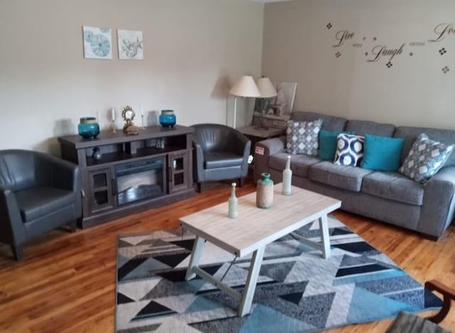 living room with hardwood / wood-style flooring