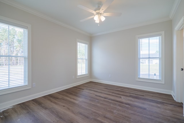 3376 Bemiss Knights Academy Rd, Valdosta, GA 31605 - spare room featuring healthy amount of natural light, dark wood-type flooring, crown molding, and a ceiling fan