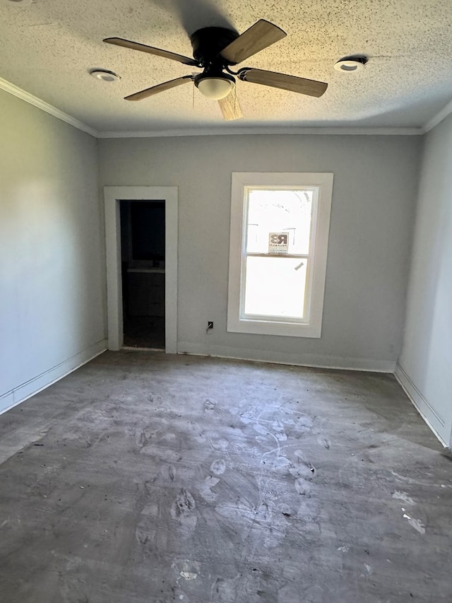 218 Teddy St, Thomasville, GA 31792 - unfurnished room with a textured ceiling, a ceiling fan, baseboards, and ornamental molding