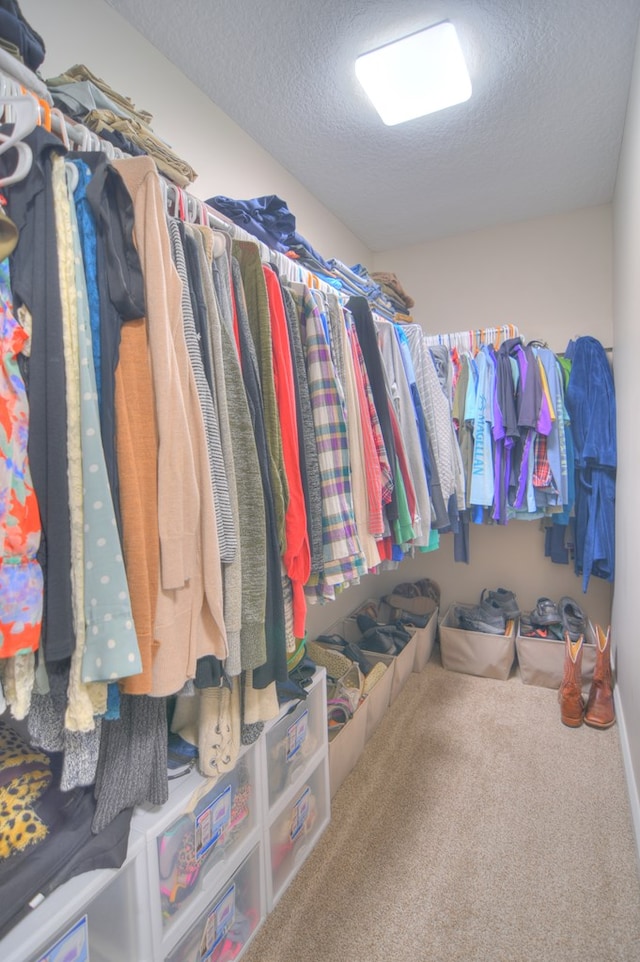 walk in closet with carpet