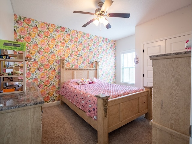 3956 Crusader Ct, Valdosta, GA 31605 - carpeted bedroom with wallpapered walls and ceiling fan