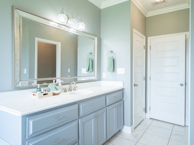 3956 Crusader Ct, Valdosta, GA 31605 - bathroom with vanity, crown molding, and marble finish flooring