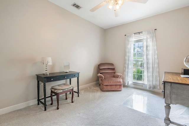 561 Sevilla Spring Cir, Lake Park, GA 31636 - living area featuring a ceiling fan, carpet floors, baseboards, and a desk